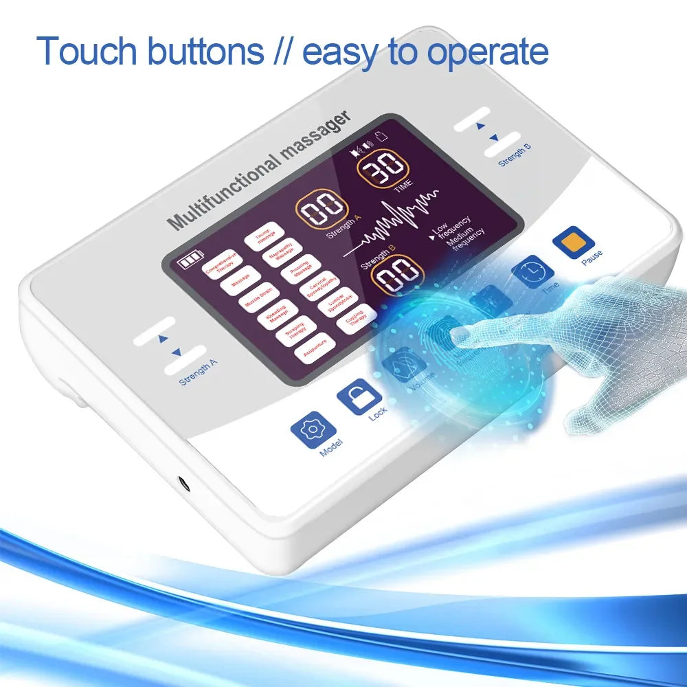 Electric TENS & EMS Massager – 12-Mode Pain-Relief Unit, 30 Intensity Levels, Dual-Channel, USB-C Rechargeable LCD Device