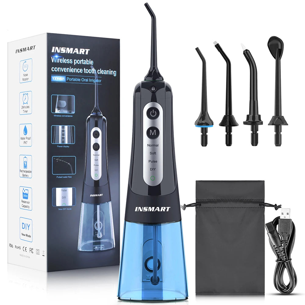 Cordless Water Flosser for Teeth | 300ml Tank, 5 Tips for Braces & Implants | 21-Day USB-C Rechargeable, IPX7 Waterproof BS