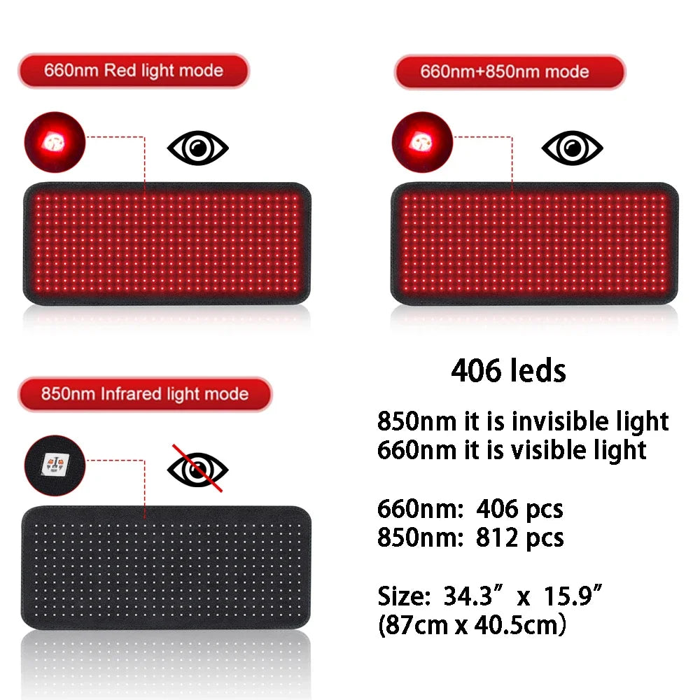 Infrared Red Light Therapy Pad 660nm 850nm 406 LEDs