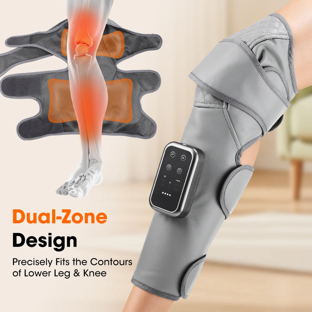 Calf & Knee Massager with Heat & Air Compression | Cordless Leg Wrap Massager, 3 Heat Levels, Muscle Relaxation & Circulation Support