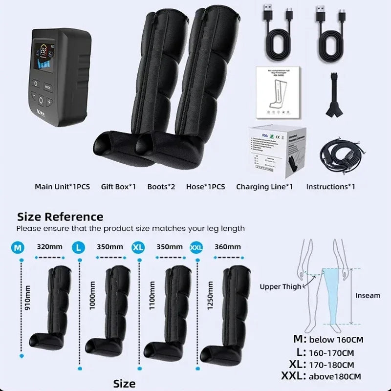 Air Compression Recovery Boots | 4 Chamber Pressotherapy Leg Massager, 240 mmHg Circulation Therapy System
