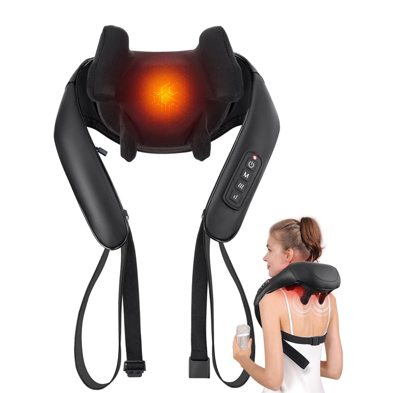 Wireless Neck & Shoulder Massager with Heat | 6D Deep Tissue, Hands-Free, Rechargeable