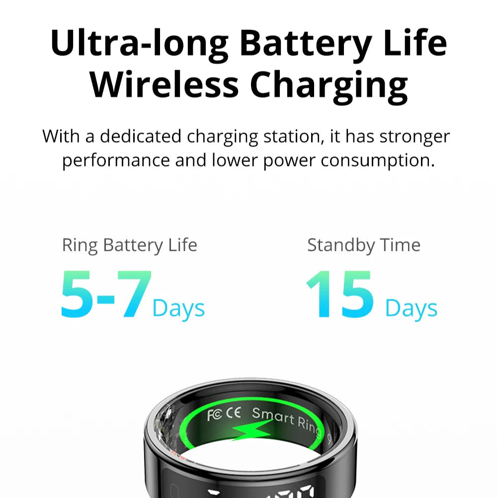 Smart Ring for Health Tracking | OLED Display | Heart Rate, SpO₂, Sleep & Stress Monitor | 5ATM Waterproof, Wireless Charging