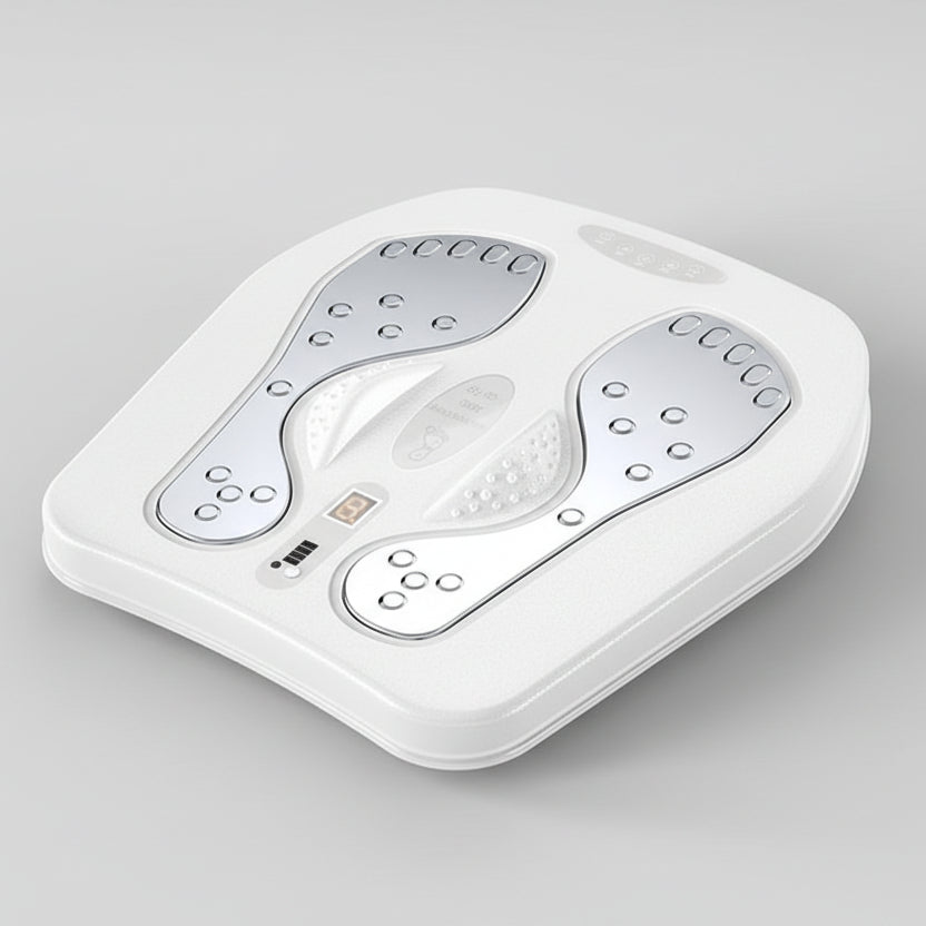 EMS Foot Massager with Heat & Remote | Electric Foot Circulation Machine, Pulse Therapy Pad, Adjustable Intensity & Modes White