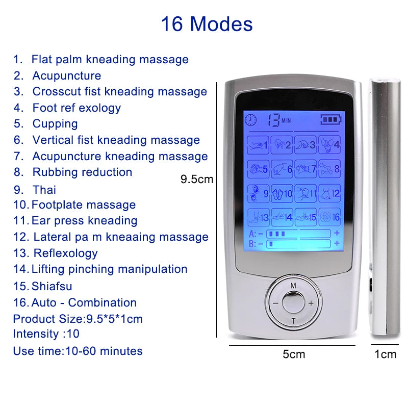 TENS Unit Muscle Stimulator | 16 Modes, Dual Output, Rechargeable EMS Massager for Pain Relief – Back, Neck, Legs