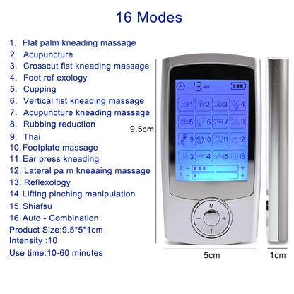 TENS Unit Muscle Stimulator | 16 Modes, Dual Output, Rechargeable EMS Massager for Pain Relief – Back, Neck, Legs