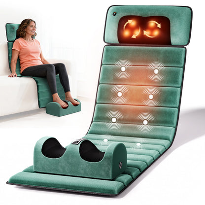 Full Body Massage Mat with Heat | 10 Motor Vibration Therapy Pad, 9 Speed Relaxation Mattress with Detachable Neck Pillow
