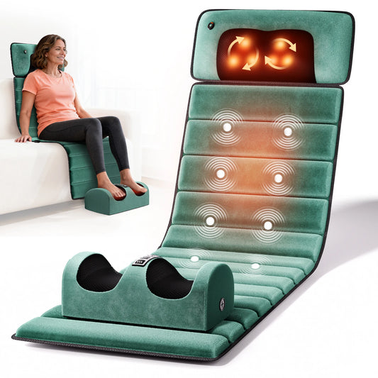 Full Body Massage Mat with Heat | 10 Motor Vibration Therapy Pad, 9 Speed Relaxation Mattress with Detachable Neck Pillow