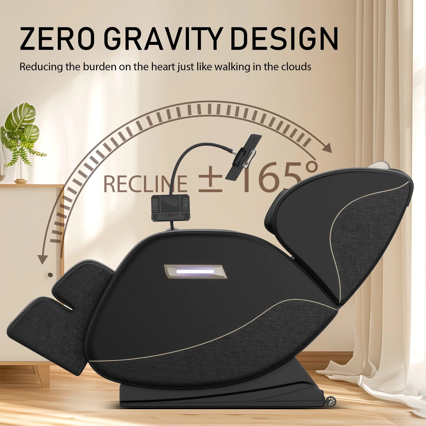 Zero Gravity Full Body Massage Chair | Airbag Compression, Heating, Foot Rollers, Bluetooth Music & Touchscreen Control | Supports up to 180 lbs