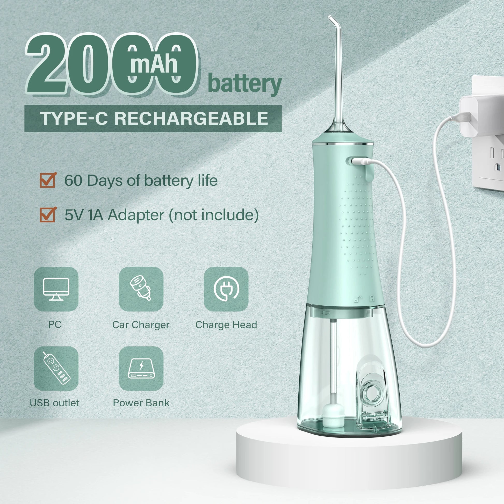 Cordless Water Flosser for Teeth 280ml | 4 Modes, 6 Jets, USB Rechargeable Oral Irrigator | Portable Dental Cleaner for Travel & Home Use