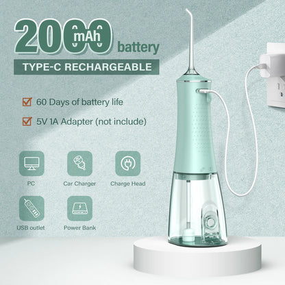 Cordless Water Flosser for Teeth 280ml | 4 Modes, 6 Jets, USB Rechargeable Oral Irrigator | Portable Dental Cleaner for Travel & Home Use