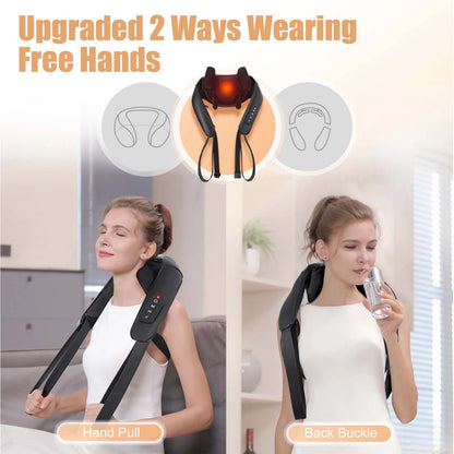 Wireless Neck & Shoulder Massager with Heat | 6D Deep Tissue, Hands-Free, Rechargeable
