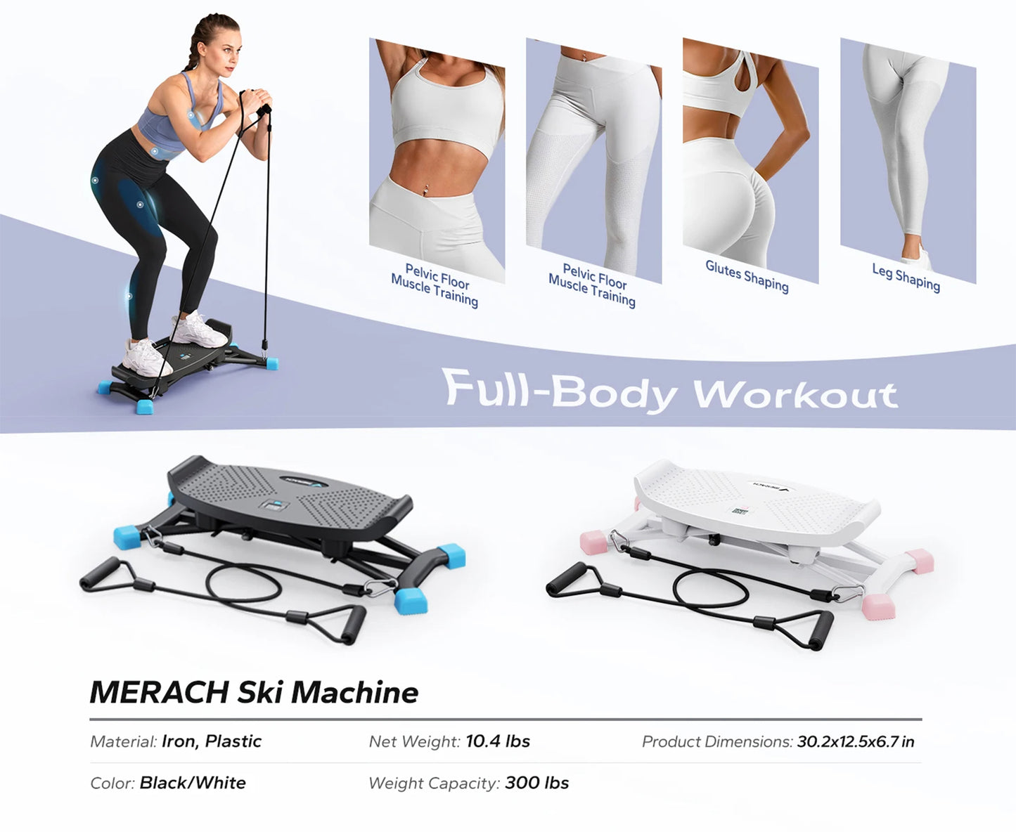 Slide Stepper Ski Machine 440 lb Capacity | Full Body Home Workout with Resistance Bands & LCD Display | No Assembly Required