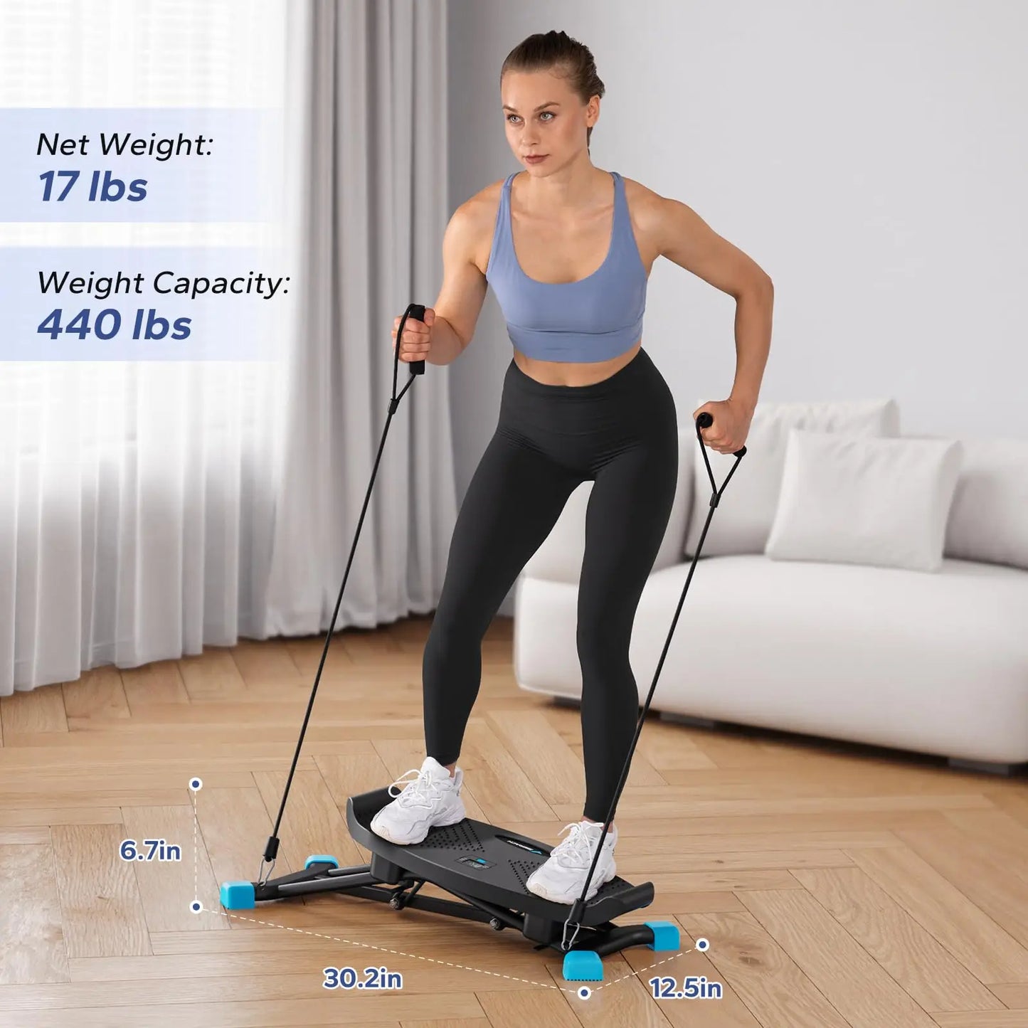 Slide Stepper Ski Machine 440 lb Capacity | Full Body Home Workout with Resistance Bands & LCD Display | No Assembly Required