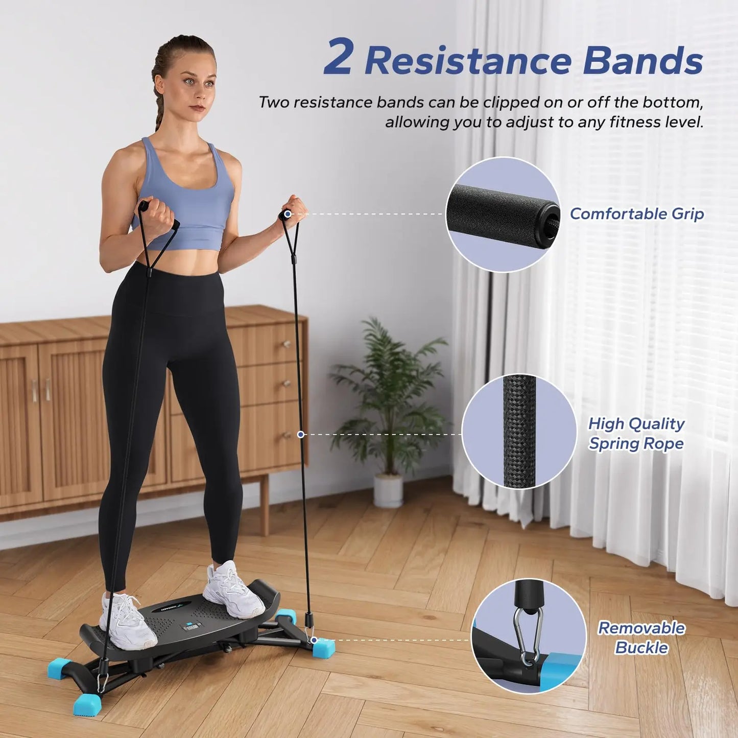 Slide Stepper Ski Machine 440 lb Capacity | Full Body Home Workout with Resistance Bands & LCD Display | No Assembly Required