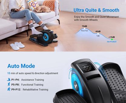 Electric Under Desk Elliptical | Plug-in with Remote | 12 Auto & Manual Speeds | LCD Display