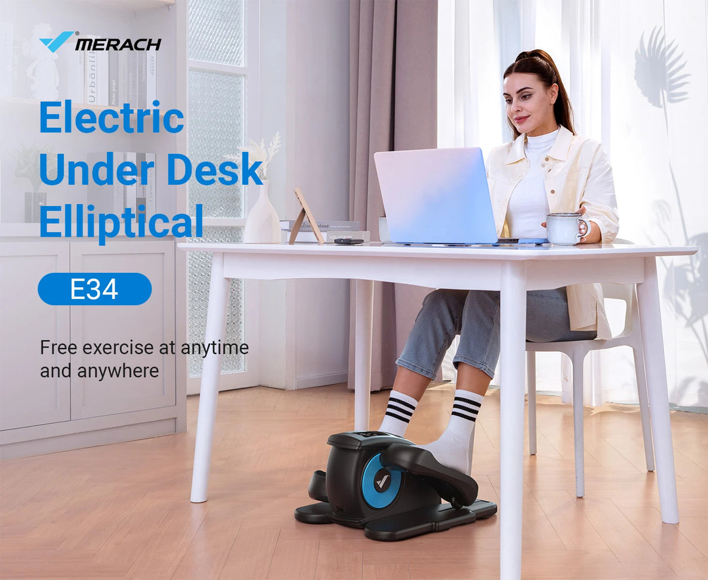 Electric Under Desk Elliptical | Plug-in with Remote | 12 Auto & Manual Speeds | LCD Display