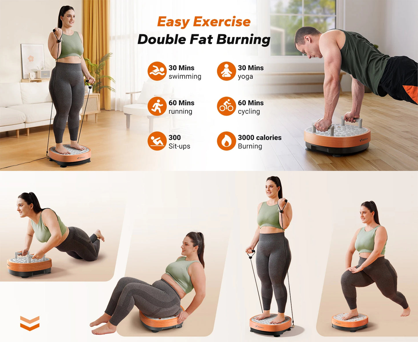 Whole-Body Vibration Plate | 99 Speeds + 9 Auto Modes | Foot Massage | 330 lb Capacity | Remote + Resistance Accessories