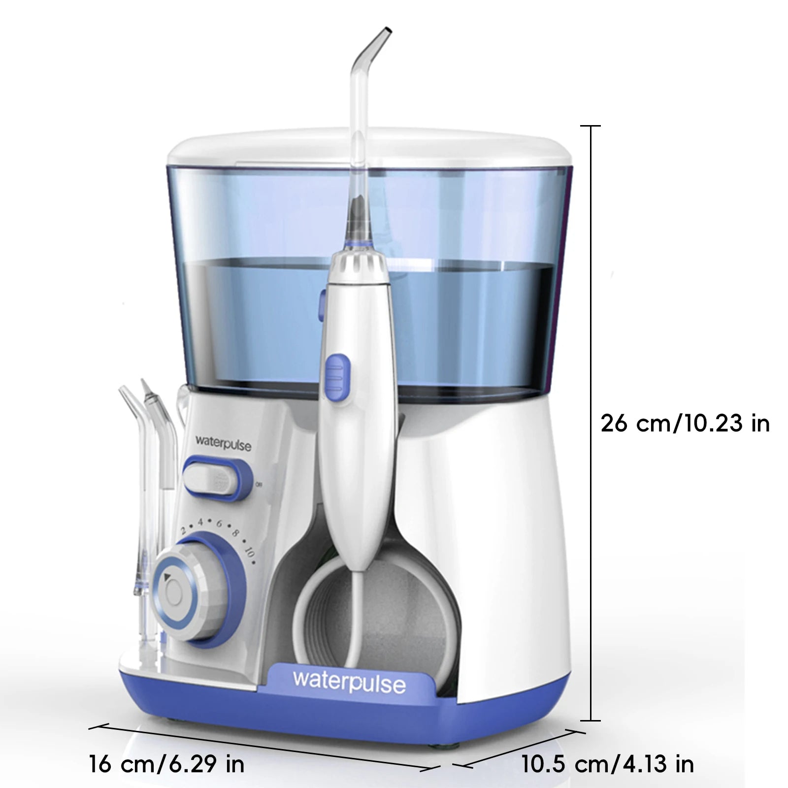 Waterpulse Electric Water Flosser | 800ML Large Tank, 10 Pressure Levels, 5 Tips | Professional Oral Irrigator
