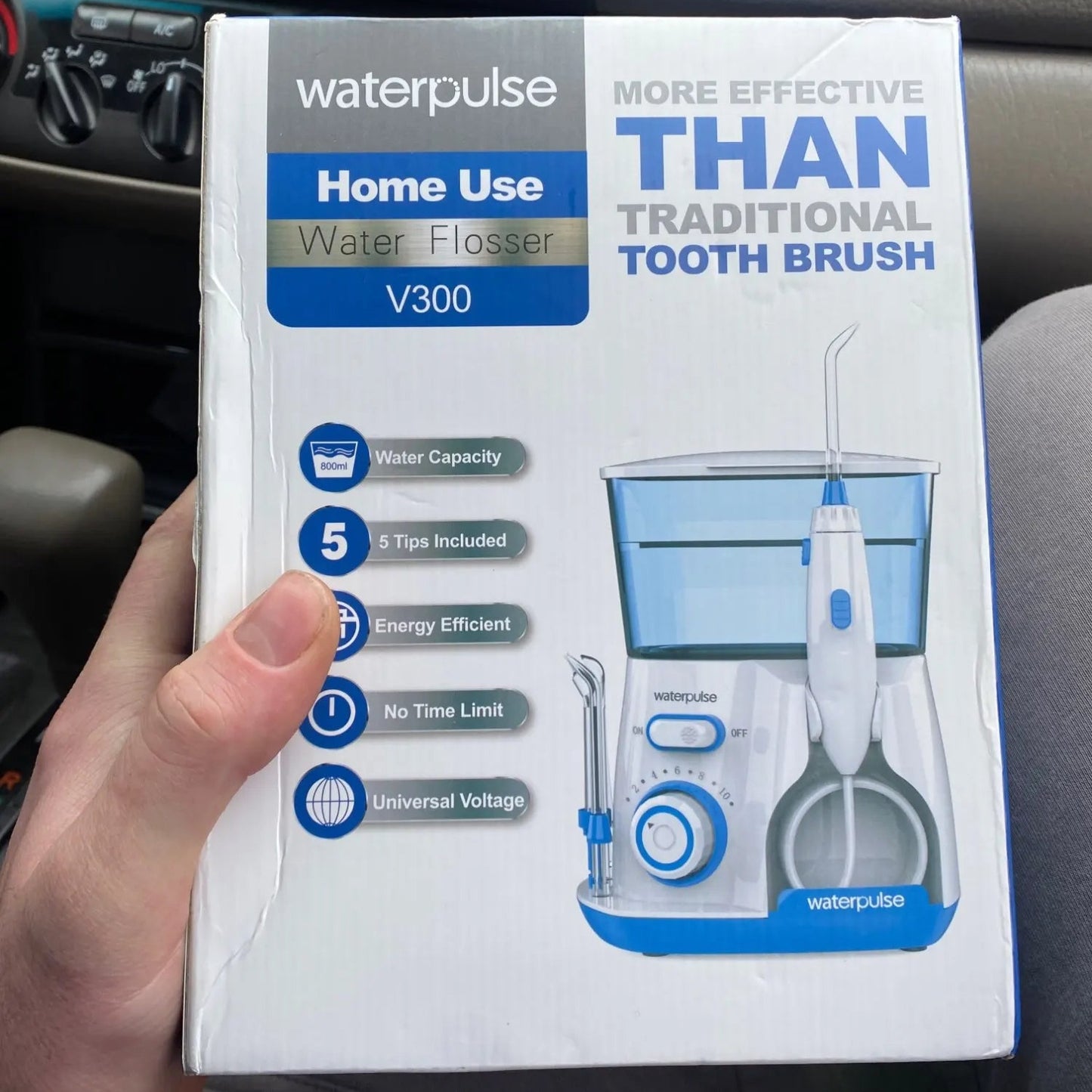 Waterpulse Electric Water Flosser | 800ML Large Tank, 10 Pressure Levels, 5 Tips | Professional Oral Irrigator