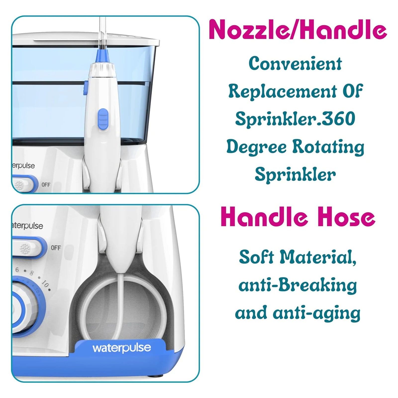 Waterpulse Electric Water Flosser | 800ML Large Tank, 10 Pressure Levels, 5 Tips | Professional Oral Irrigator