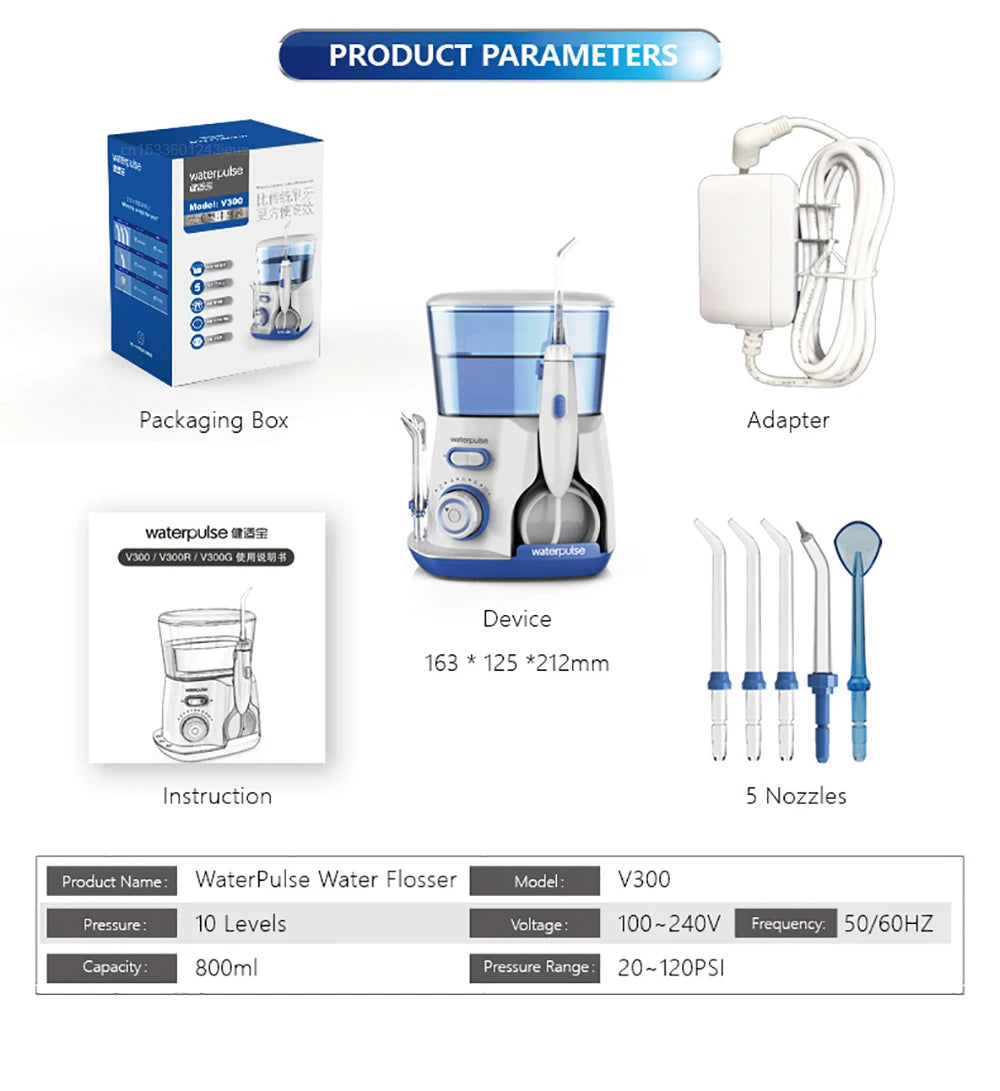 Professional Oral Irrigator | 1800 Pulses/min, 800ml Tank, 5 Tips & Adjustable Pressure | Electric Water Flosser for Braces, Implants & Gum Health