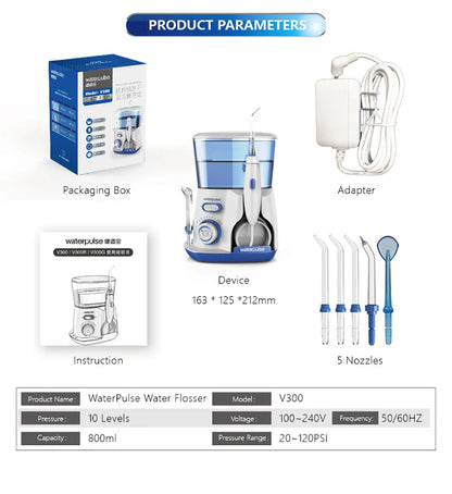 Professional Oral Irrigator | 1800 Pulses/min, 800ml Tank, 5 Tips & Adjustable Pressure | Electric Water Flosser for Braces, Implants & Gum Health