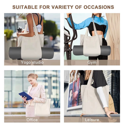 Canvas Yoga-Mat Tote Bag – Durable 14×15 in Carrier with Adjustable Strap & Bottle Pocket, Fits Standard 24 in Mats