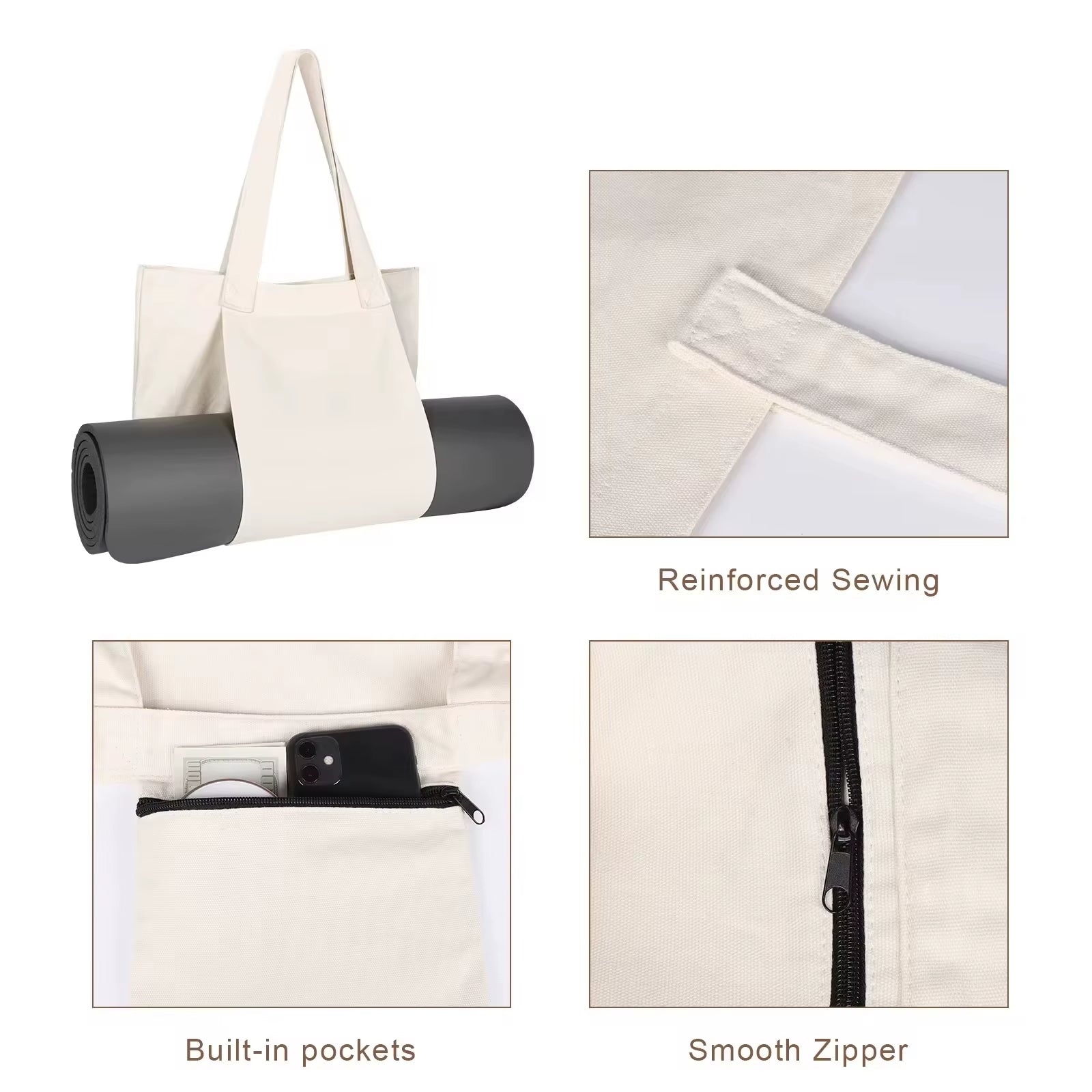 Canvas Yoga-Mat Tote Bag – Durable 14×15 in Carrier with Adjustable Strap & Bottle Pocket, Fits Standard 24 in Mats