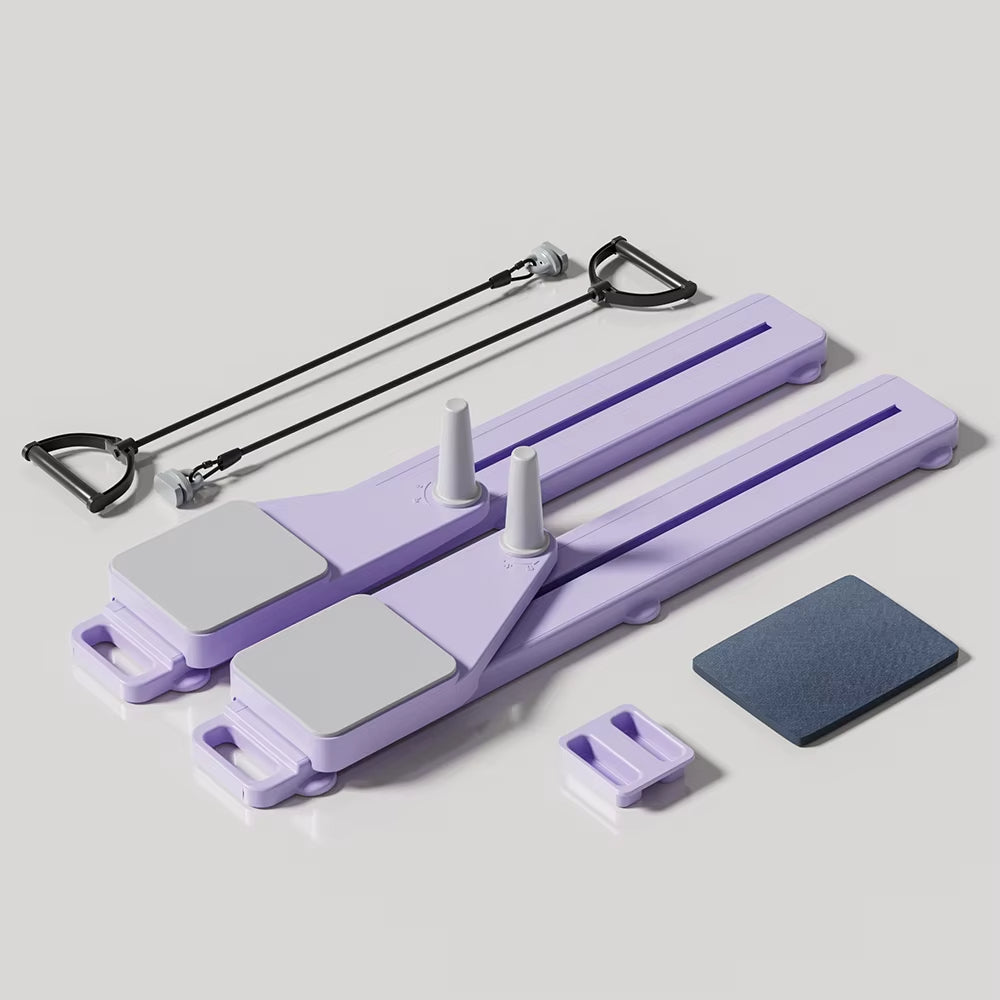 2-in-1 Ab & Ski Board | Pilates Reformer, Core & Leg Trainer | Home Gym Portable Split Machine with Resistance & Kneeling Pads Purple