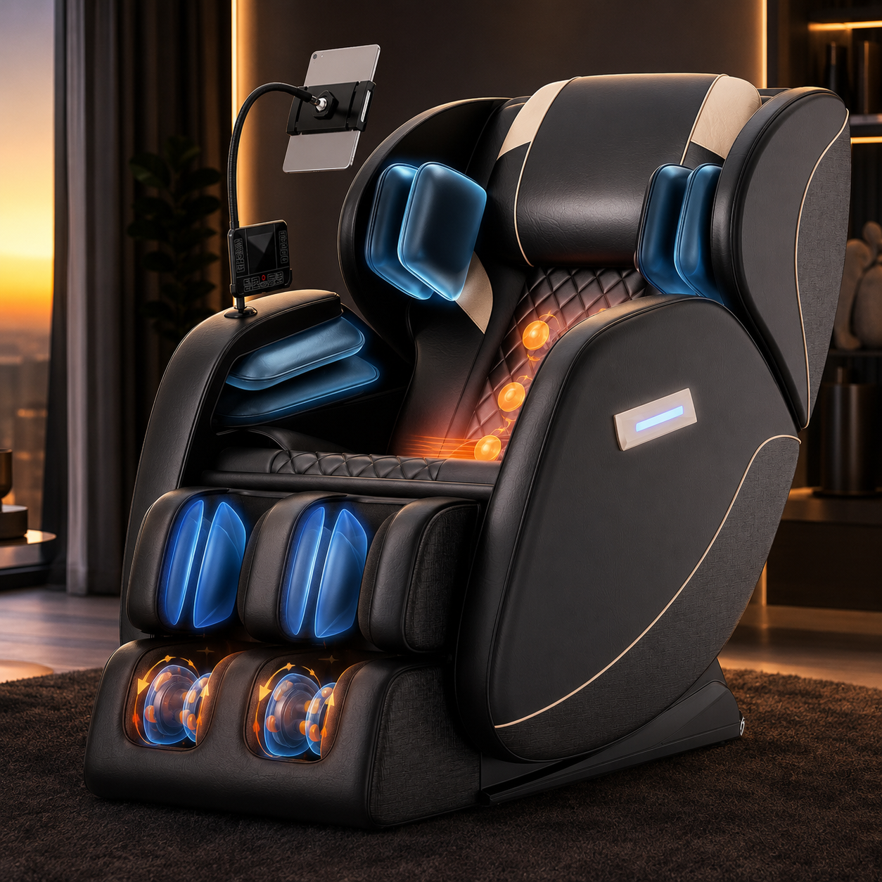 Zero Gravity Full Body Massage Chair | Heat Therapy, Foot Rollers, Air Compression, Bluetooth Speakers & Touchscreen | Home Spa Recliner for Stress Relief
