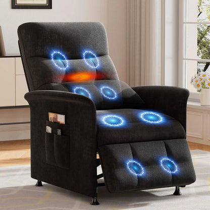 Power Recliner Chair with Massage and Heat | Electric Reclining Chair with 8 Vibration Nodes, Footrest & Side Pockets
