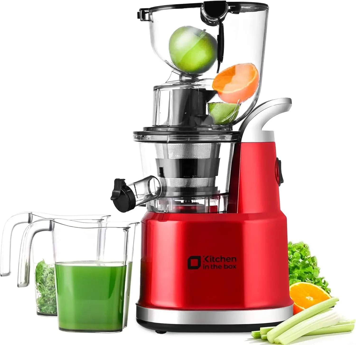 Cold Press Juicer Machine | Wide Chute 3.27" & 1.26", BPA-Free, Anti-Drip, High Juice Yield, Quiet Motor Red