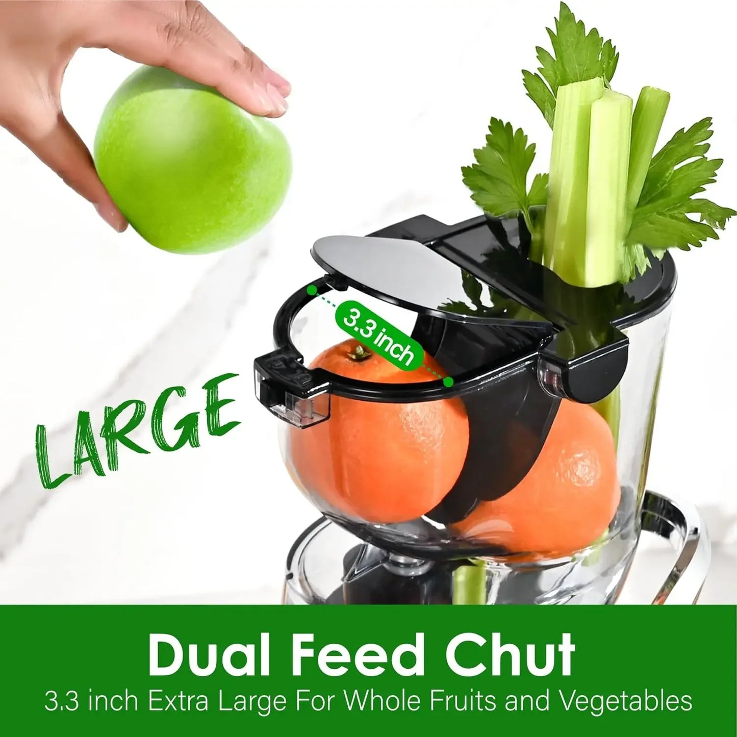Cold Press Juicer Machine | Wide Chute 3.27" & 1.26", BPA-Free, Anti-Drip, High Juice Yield, Quiet Motor