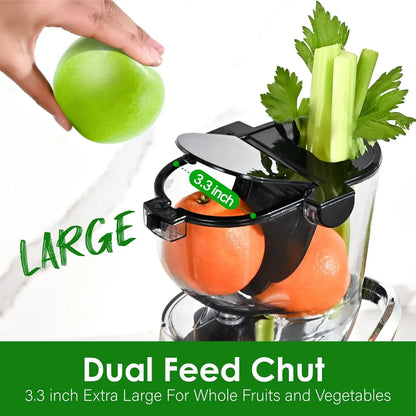 Cold Press Juicer Machine | Wide Chute 3.27" & 1.26", BPA-Free, Anti-Drip, High Juice Yield, Quiet Motor