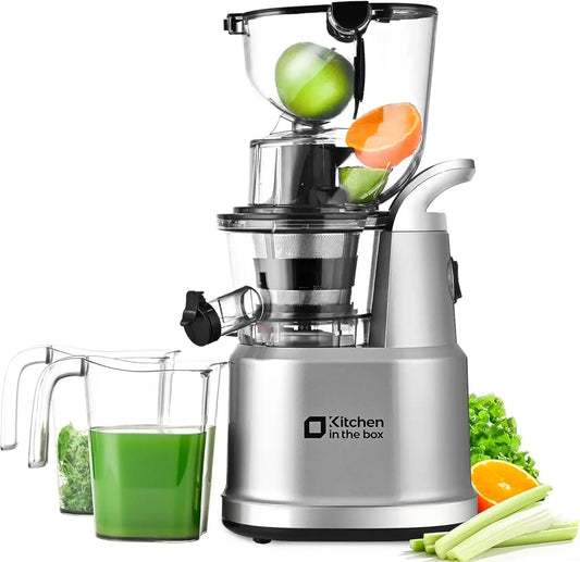 Cold Press Juicer Machine | Wide Chute 3.27" & 1.26", BPA-Free, Anti-Drip, High Juice Yield, Quiet Motor Gray