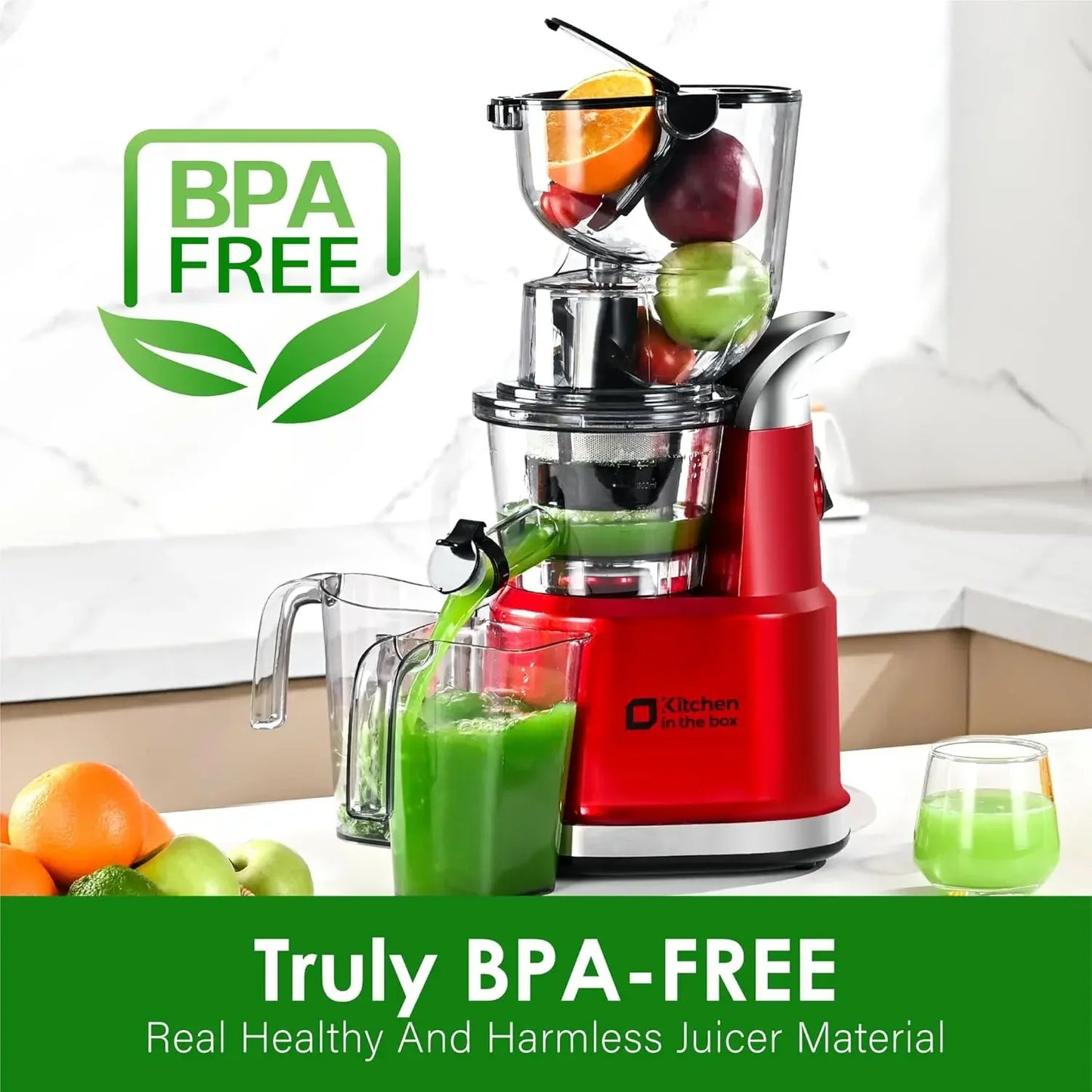Cold Press Juicer Machine | Wide Chute 3.27" & 1.26", BPA-Free, Anti-Drip, High Juice Yield, Quiet Motor