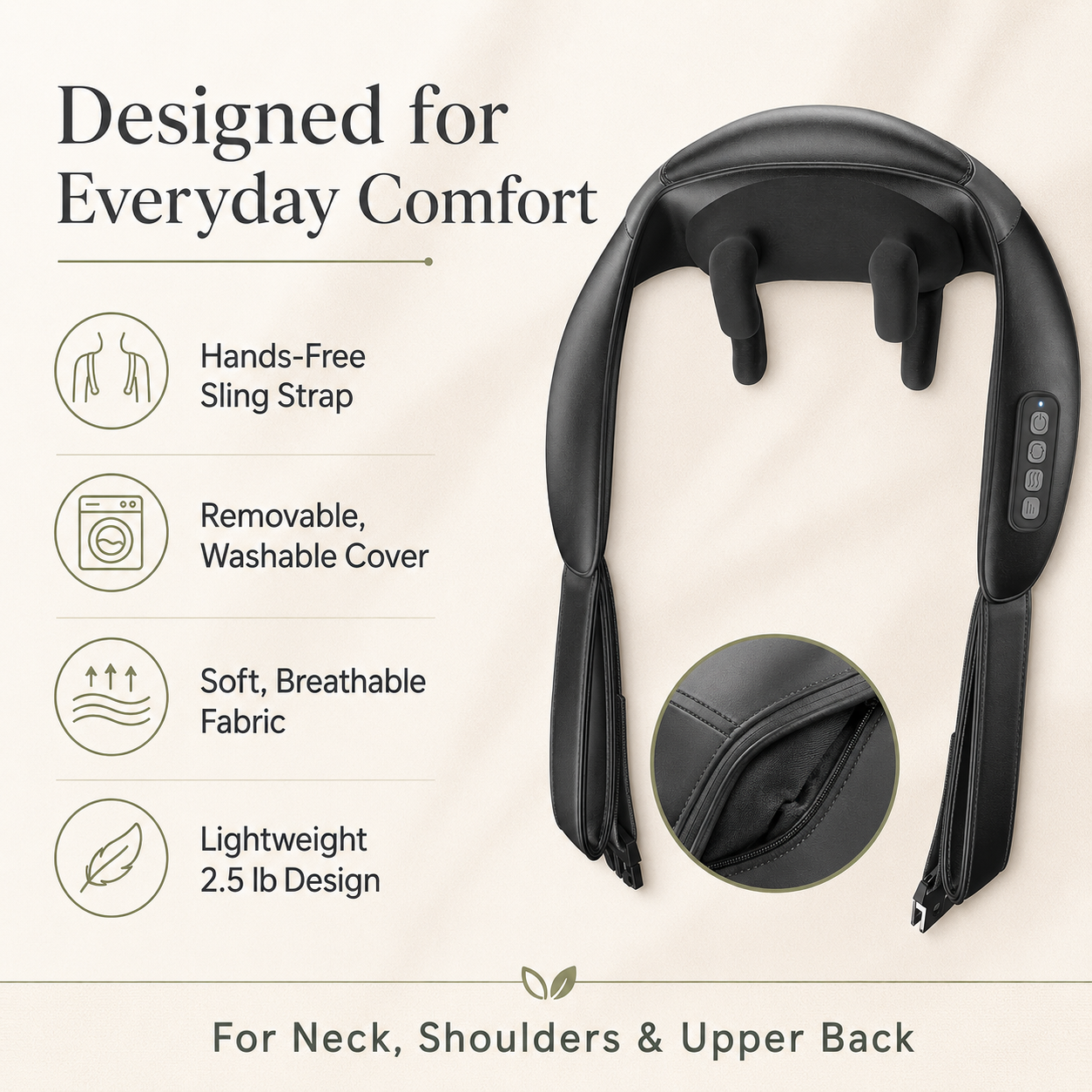Cordless Shiatsu Neck and Shoulder Massager with Heat | 6 Kneading Nodes, 2 Speeds, 2 Heat Levels, Hands-Free Strap & 90-Minute Runtime