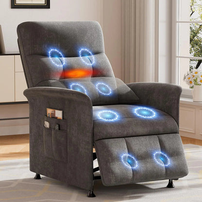 Power Recliner Chair with Massage and Heat | Electric Reclining Chair with 8 Vibration Nodes, Footrest & Side Pockets