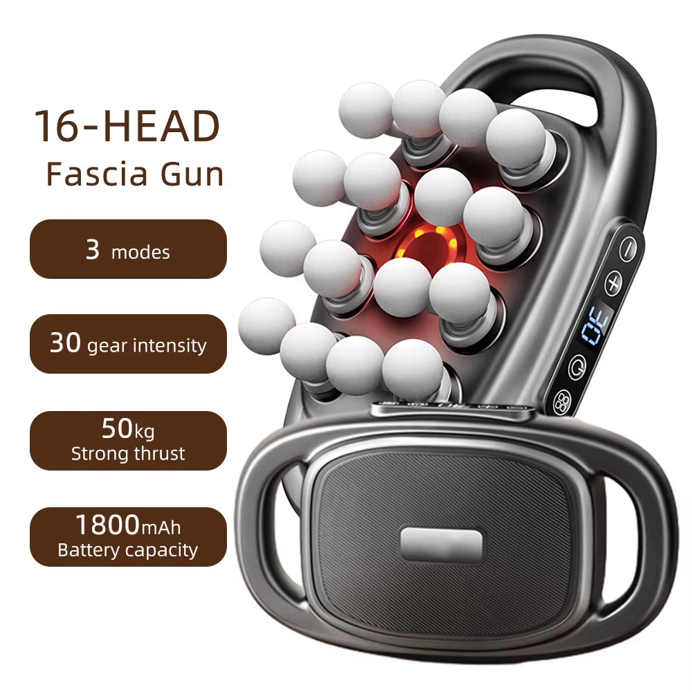 16-Head Deep Tissue Massager | Full Body Fascia Gun, 30 Speed Levels, Muscle Recovery Device