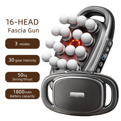 16-Head Deep Tissue Massager | Full Body Fascia Gun, 30 Speed Levels, Muscle Recovery Device