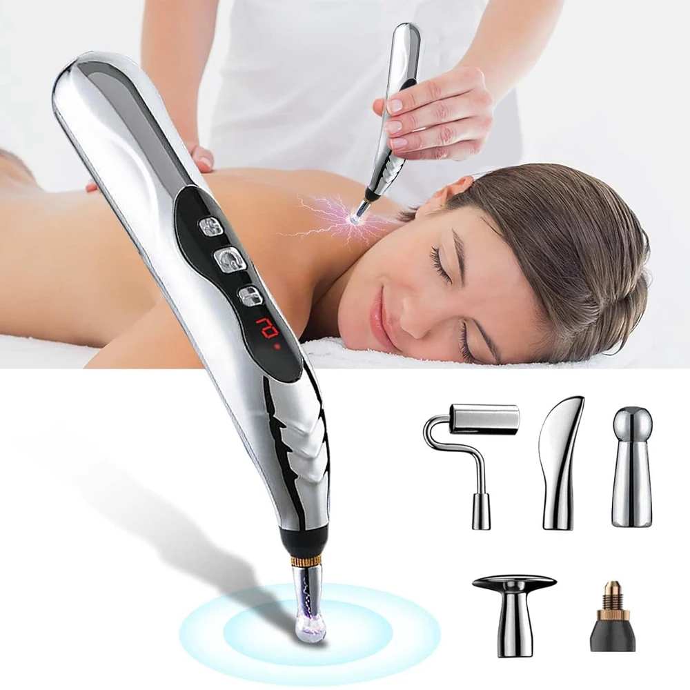 Electric Acupuncture Pen – Needle-Free Pain Relief, 9-Level Electro-Stim, 5 Therapy Heads, USB-C Rechargeable