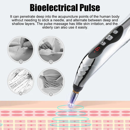 Electric Acupuncture Pen – Needle-Free Pain Relief, 9-Level Electro-Stim, 5 Therapy Heads, USB-C Rechargeable