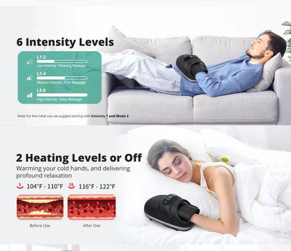 Cordless Hand Massager – 6 Modes, 6 Intensities, Air Compression & Acupressure, Dual Heat 104–122 °F, USB-C Rechargeable