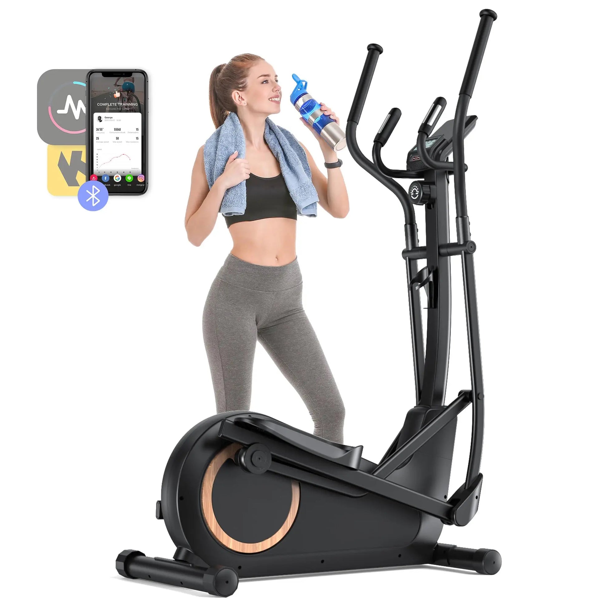 Elliptical Machine with 18.5” Stride | Hyper-Quiet Magnetic Drive, 8 Resistance Levels, LCD Display, 400 lb Capacity | Home Gym Elliptical Trainer