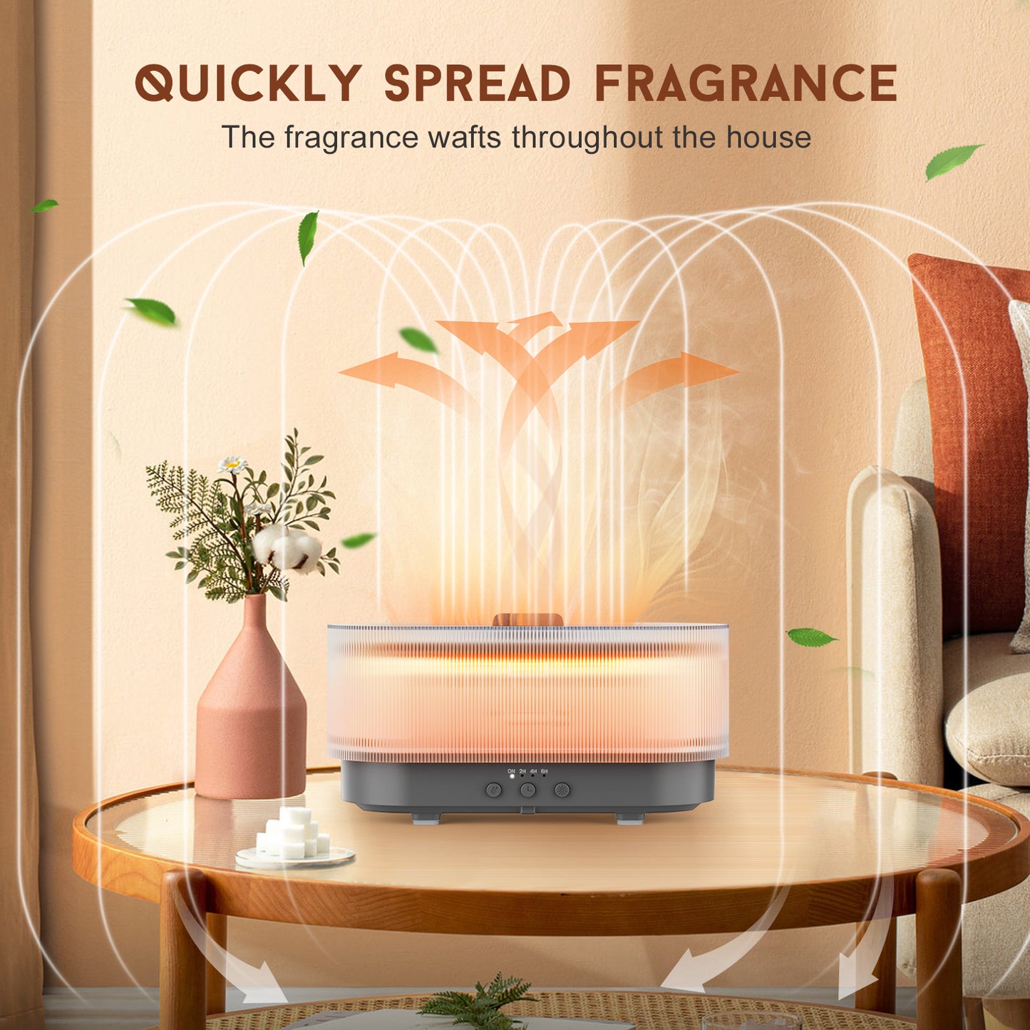 Flame Effect Essential Oil Diffuser | 300ML Aroma Humidifier with LED Firelight & Auto Shut-Off | Quiet, Portable by vitaAsana