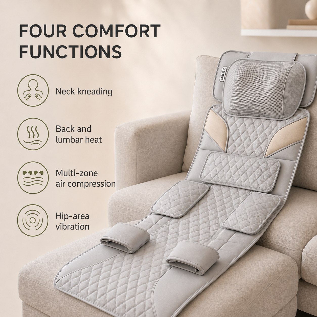 Full Body Massage Mat with Heat | Shiatsu Massage Mattress with Air Compression, Kneading Nodes & Hip Vibration