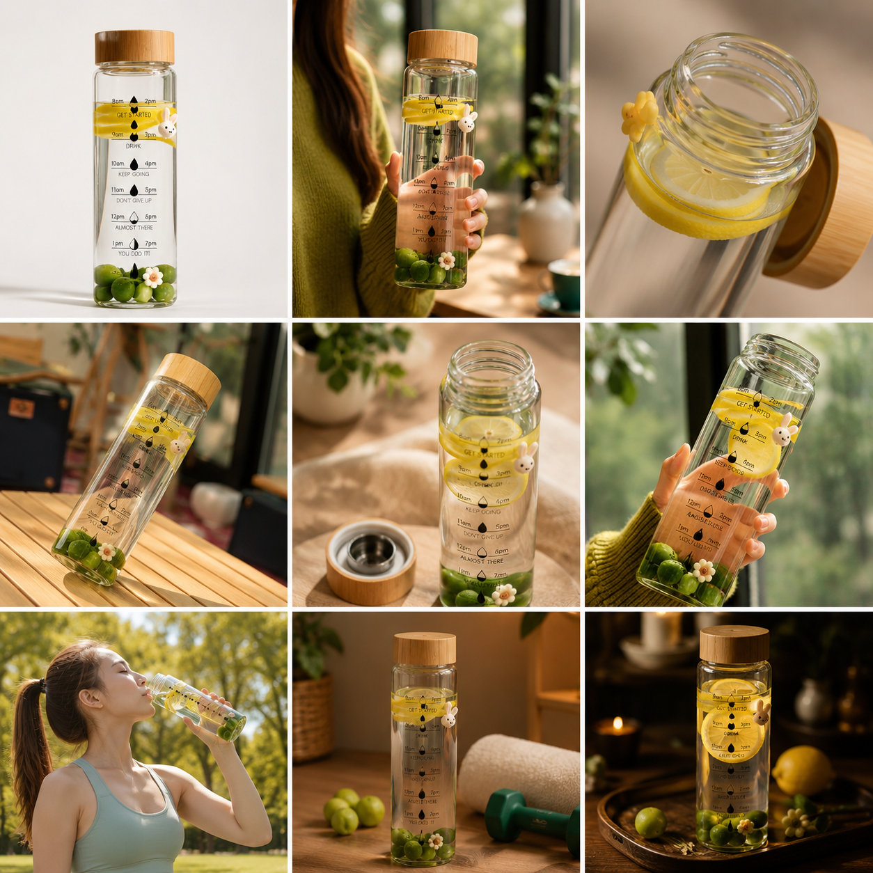 Glas- und Bambuswasserflasche