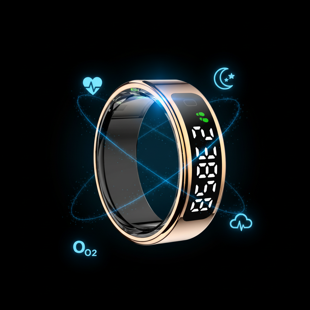 Smart Health Ring with OLED Display | Heart Rate, SpO₂, Sleep & Stress Tracker | Waterproof 5ATM Fitness Ring with Wireless Charging