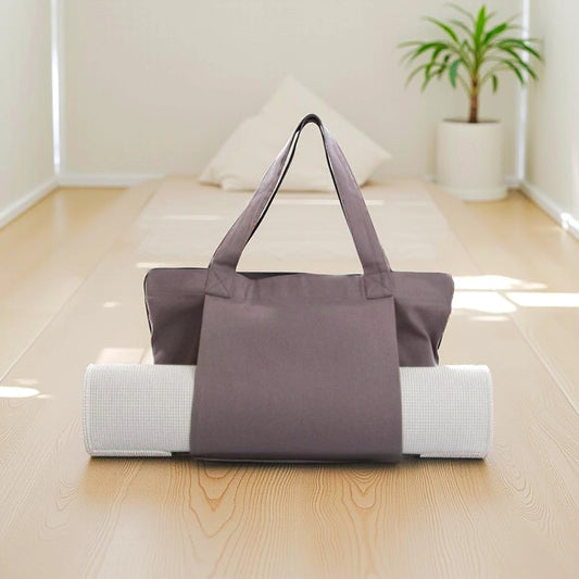 Yoga Mat Carry Tote Bag | Durable Canvas Shoulder Bag with Extra Storage | Fits 24" Yoga Mats, Towels & Bottles Grey